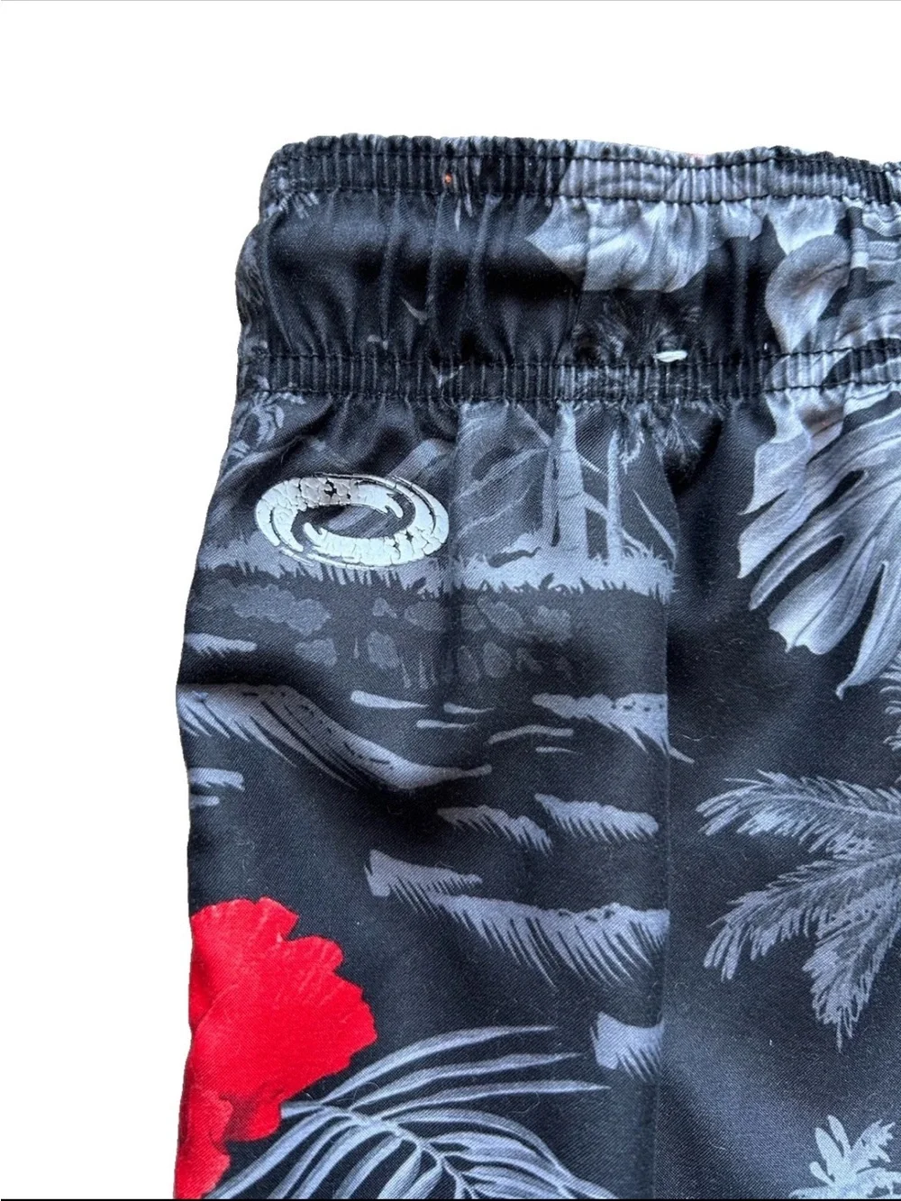 Vintage Y2K Men's Floral Board Shorts Black Red Beach Tropical Swim Size M